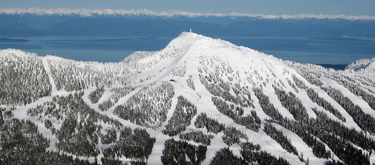 aerial view of Mount Washington with snow